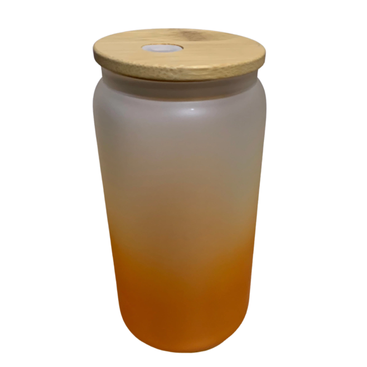 Vaso de cristal satinado con tapa de bambú