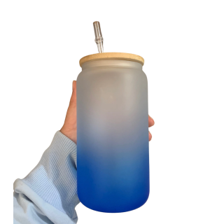 Vaso de cristal satinado con tapa de bambú